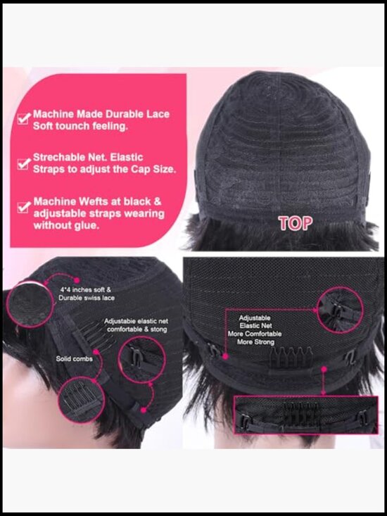 Short Pixie Wig Human Hair Glueless Wear and Go Full Machine Made 180 Density